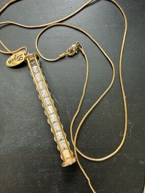 Gold-Tone Crystal Bar Pendant Necklace with Chain
